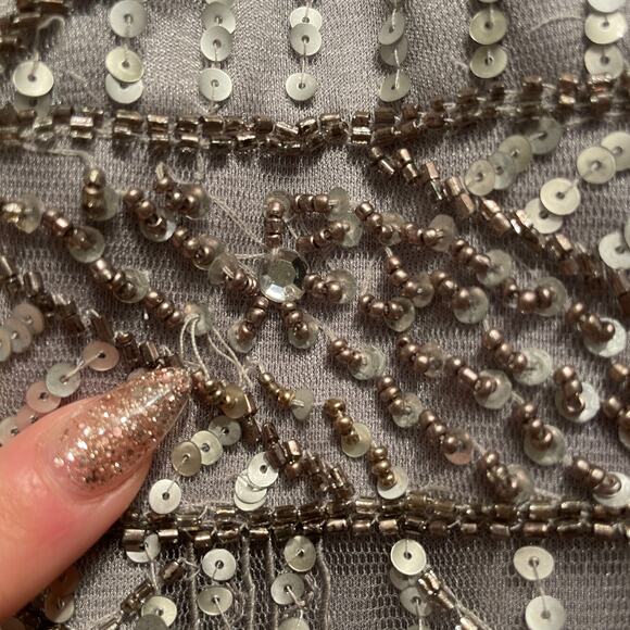 SUE WONG 12 Champagne Silver Beaded Sequin Bridal Formal Cocktail Evening Dress - Picture 10 of 16